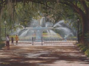 The Oil Painting - Forsyth Fountain, Savannah, GA By Alex Vishnevsky At The 26-th Annual Buyers Bucks Fever Exhibition In New Hope, PA